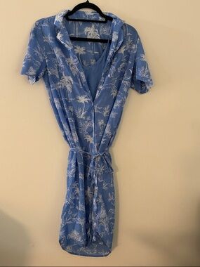 Lucky Brand Blue Palm-Print Midi Dress
